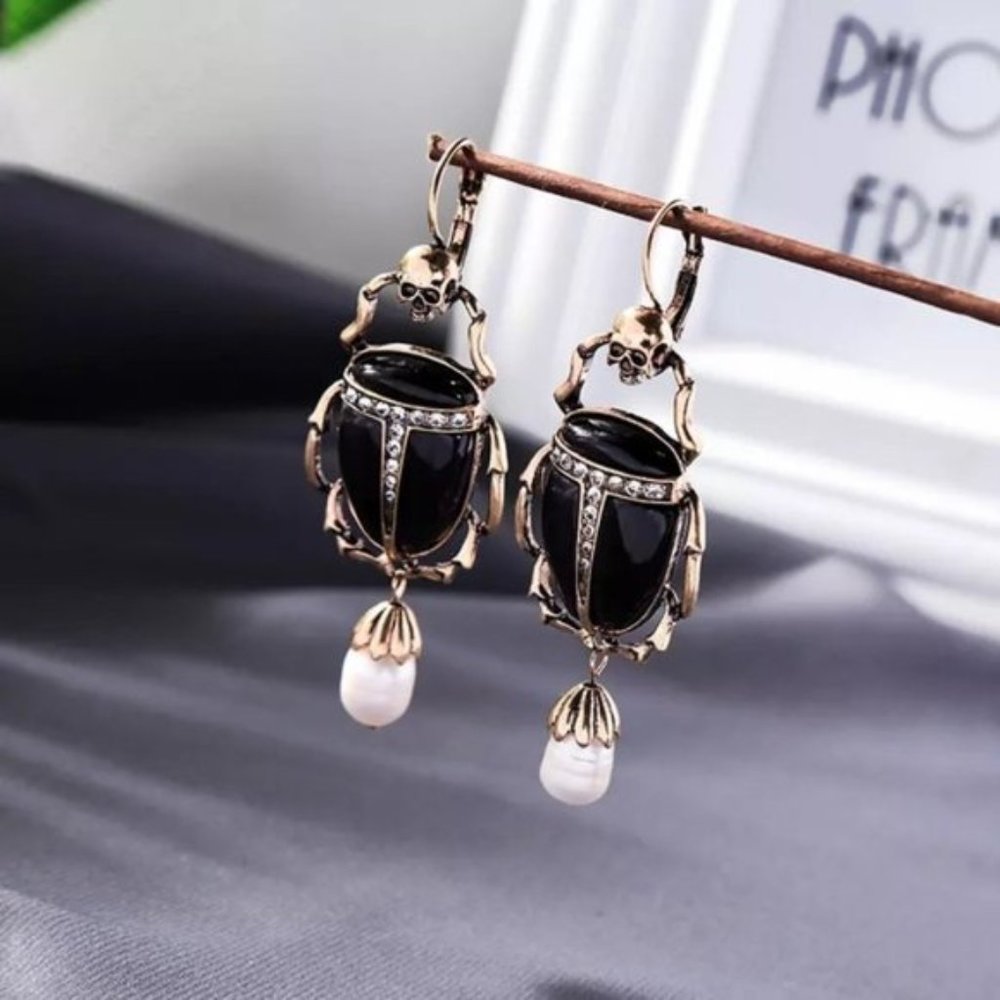 Skull Earrings With Purple Scarabs
